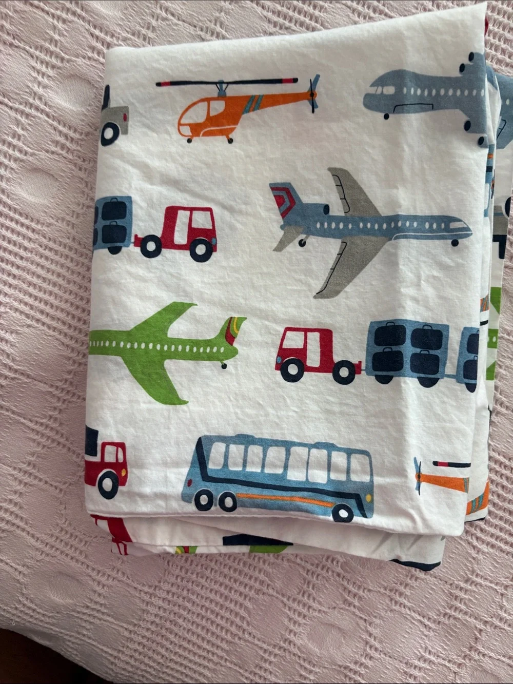 Pottery Barn Kids White Pillowcases set of two. Airplanes trucks. Standard size.